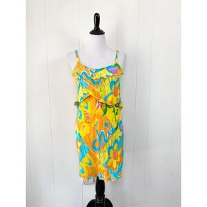 VTG Jams World Chic Floral‎ Rayon Mini Dress Sz XS Ruffle Bodice Colorful Summer